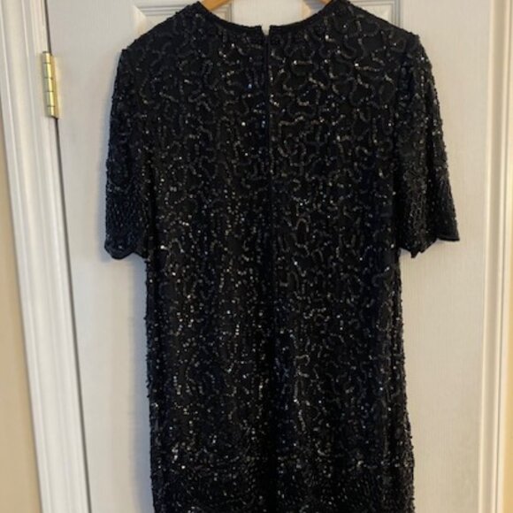 BRILLIANTE by JA Sequins Lace Formal Tiered Dress Black Sleeves Party Size Large - Picture 2 of 9